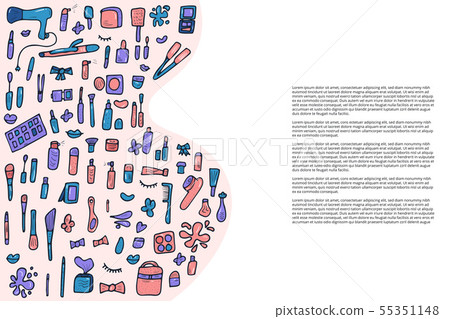 Set of cosmetic items. Collection of beauty tools. Set of cosmetic items. Collection of beauty tools. 55351148