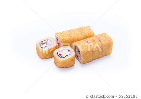 Japanese seafood sushi , roll on a white background. Japanese seafood sushi , roll on a white background. 55352183