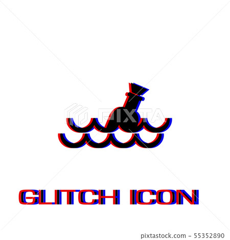 Bottle floating on waves icon flat. Bottle floating on waves icon flat. 55352890