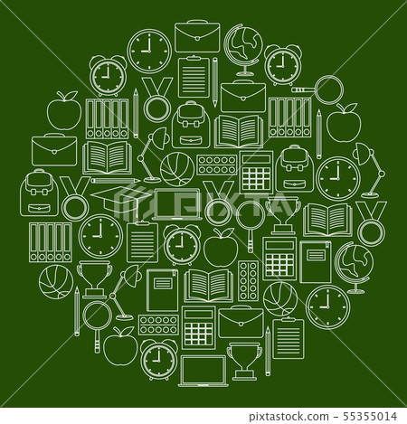 Back to school doodles on green background Back to school doodles on green background 55355014