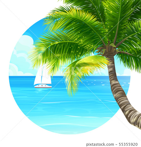 Vector background illustration palm tree and ship Vector background illustration palm tree and ship 55355920