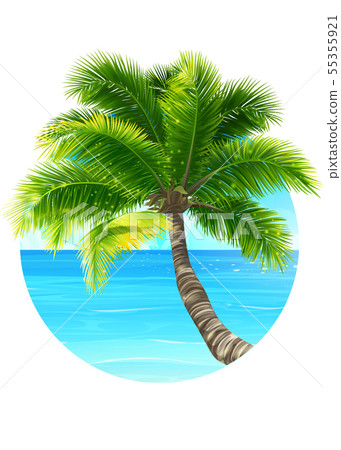 Vector Background Illustration Palm Tree And Ocean Stock Illustration