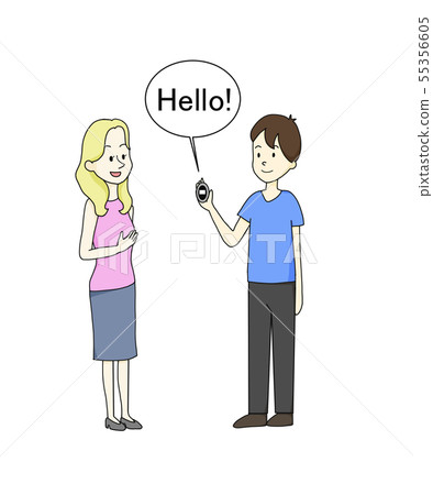 Men and women who use an automatic translator - Stock Illustration ...