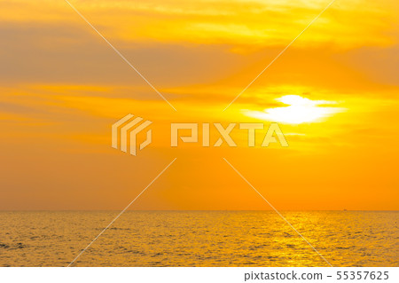 Beautiful outdoor landscape of sea and tropical beach at sunset or sunrise time 55357625