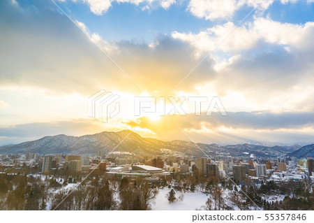 Beautiful architecture building with mountain landscape in winter season at sunset time Beautiful architecture building with mountain landscape in winter season at sunset time 55357846