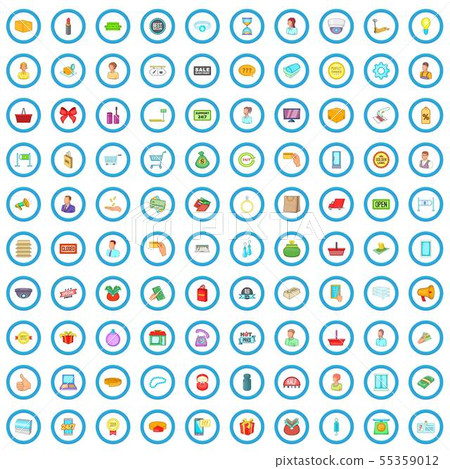 100 shopping icons set, cartoon style 55359012