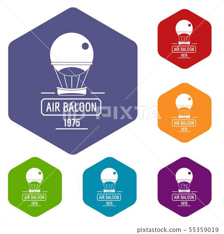 Retro air balloon icons vector hexahedron 55359019