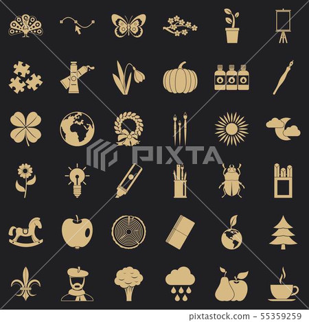 Ecology painting icons set, simple style Ecology painting icons set, simple style 55359259