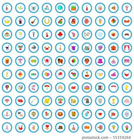 100 show icons set, cartoon style 100 show icons set, cartoon style 55359268