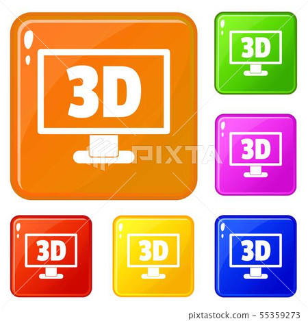 Computer monitor with 3d inscription icons set vector color Computer monitor with 3d inscription icons set vector color 55359273