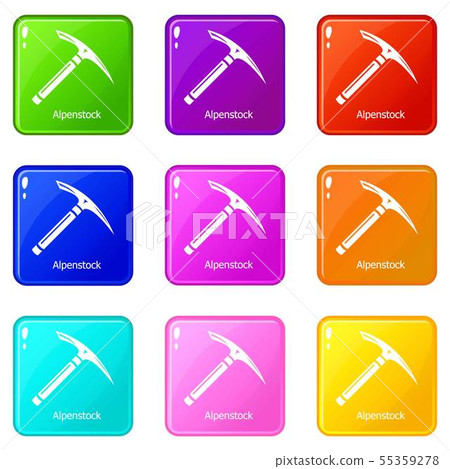 Pickaxe icons set 9 color collection Pickaxe icons set 9 color collection 55359278