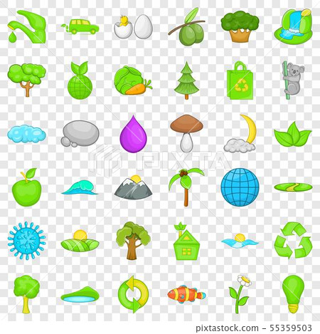Green planet icons set, cartoon style 55359503