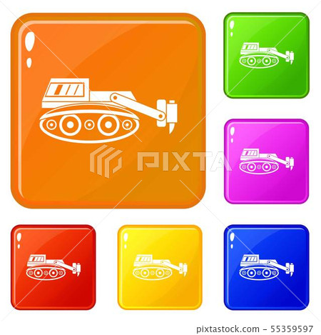 Excavator with hydraulic hammer icons set vector color Excavator with hydraulic hammer icons set vector color 55359597
