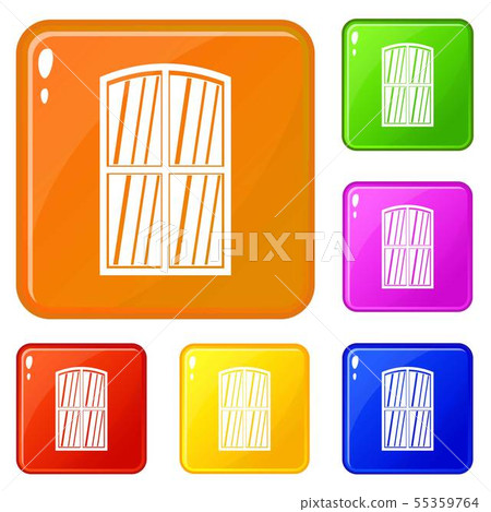 Wooden window icons set vector color Wooden window icons set vector color 55359764