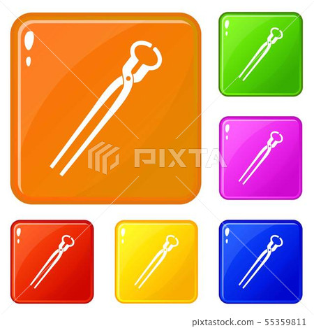 Vintage blacksmith pincers icons set vector color Vintage blacksmith pincers icons set vector color 55359811