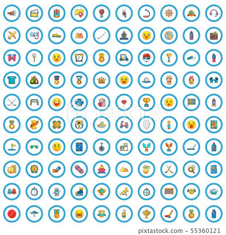100 sport icons set, cartoon style 55360121