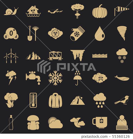 Snowy cloud icons set, simple style Snowy cloud icons set, simple style 55360126