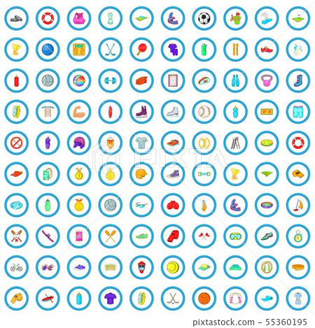 100 sport recreation icons set, cartoon style 100 sport recreation icons set, cartoon style 55360195