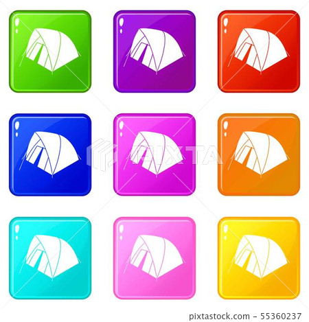 Mountain tent icons set 9 color collection - Stock Illustration ...