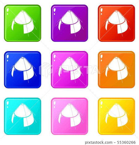 Conic tent icons set 9 color collection Conic tent icons set 9 color collection 55360266