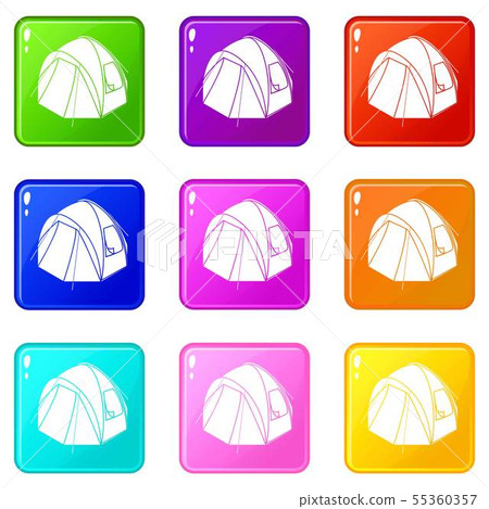 Hiking tent icons set 9 color collection 55360357