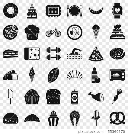 Many calories icons set, simple style 55360370