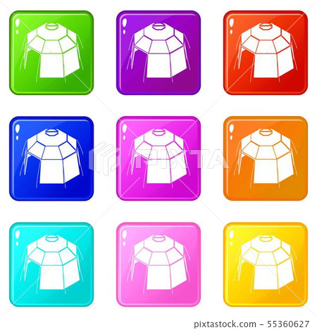 Hexagonal tent icons set 9 color collection 55360627