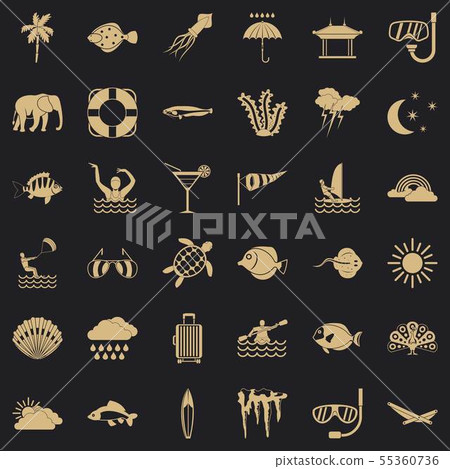 Diving in ocean icons set, simple style Diving in ocean icons set, simple style 55360736