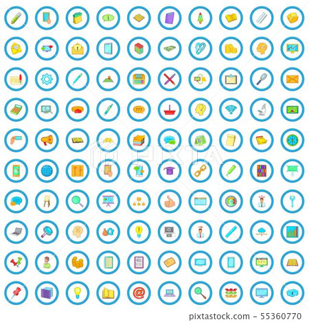 100 statistic data icons set, cartoon style 55360770