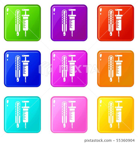 Thermometer syringe icons set 9 color collection 55360904