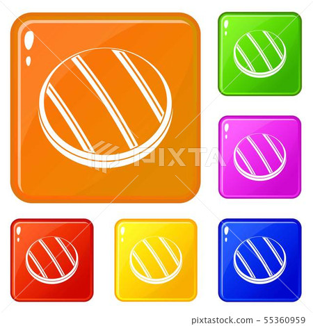 Grilled round beef steak icons set vector color 55360959