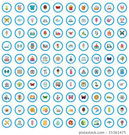 100 summer icons set, cartoon style 100 summer icons set, cartoon style 55361475