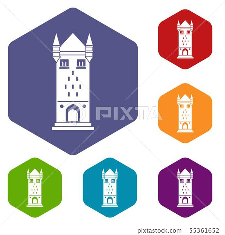 Castle tower icons vector hexahedron 55361652