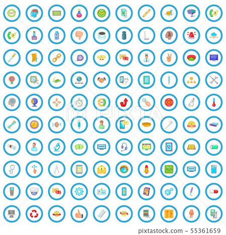 100 support icons set, cartoon style 55361659