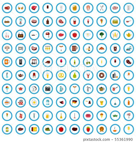 100 tavern icons set, flat style - Stock Illustration [55361990] - PIXTA
