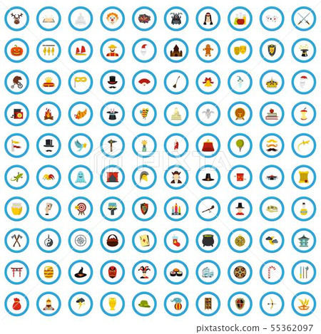 100 tale icons set, flat style 55362097