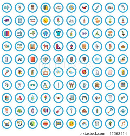 100 teaching icons set, cartoon style 100 teaching icons set, cartoon style 55362354