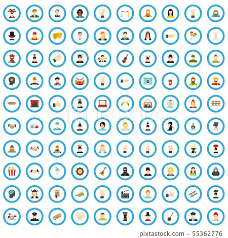 100 theatrical actor icons set, flat style - Stock Illustration ...
