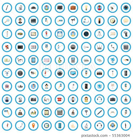 100 touch screen icons set, cartoon style 55363004