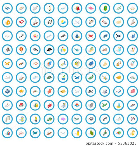 100 toys for kids icons set, isometric 3d style 55363023