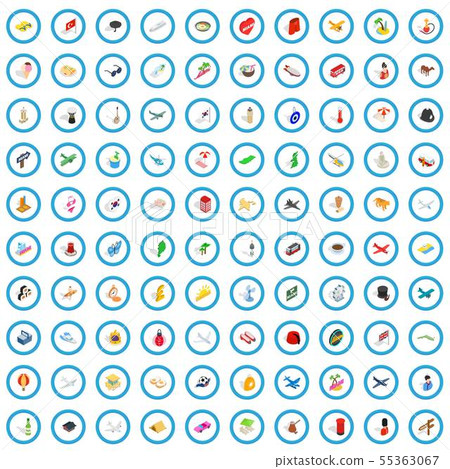 100 touring icons set, isometric 3d style 55363067