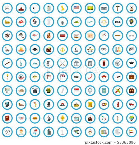 100 tourism investigation icons set, flat style 100 tourism investigation icons set, flat style 55363096