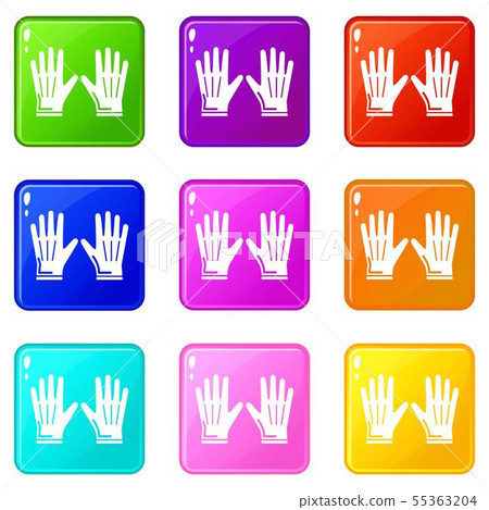 Gardening gloves icons set 9 color collection Gardening gloves icons set 9 color collection 55363204