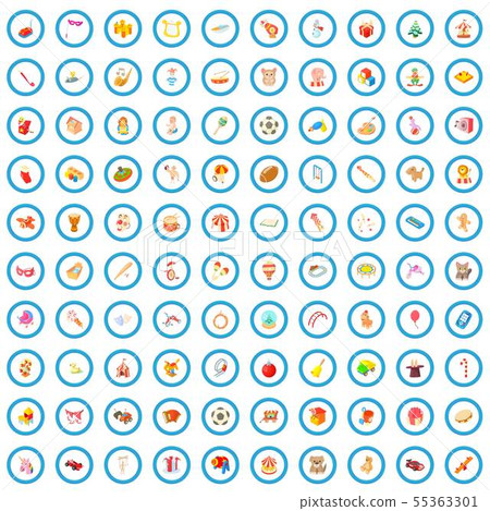 100 toys for kids icons set, cartoon style 100 toys for kids icons set, cartoon style 55363301