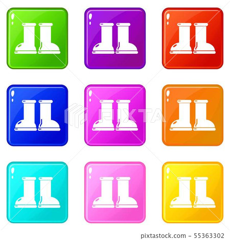 Rubber garden boots icons set 9 color collection Rubber garden boots icons set 9 color collection 55363302