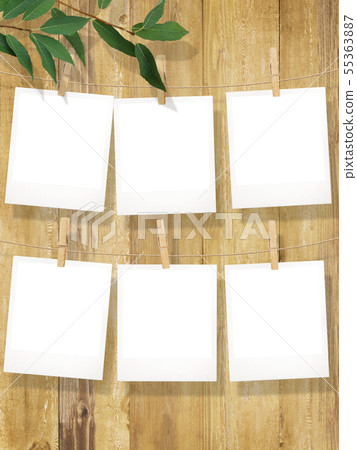 Background-Wood Grain-Polaroid Photo-Branch-Leaf-Frame-Template 55363887