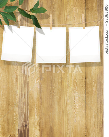 Background-Wood Grain-Polaroid Photo-Branch-Leaf-Frame-Template 55363900