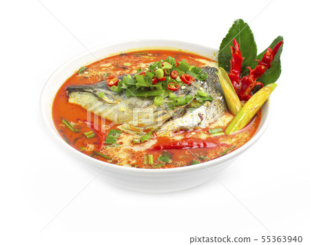 Thai Spicy Salmon Soup Hot chili in coconut milk 55363940