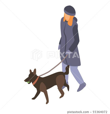 Woman walking with dog icon, isometric style 55364072