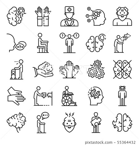 Alzheimers disease icons set, outline style 55364432